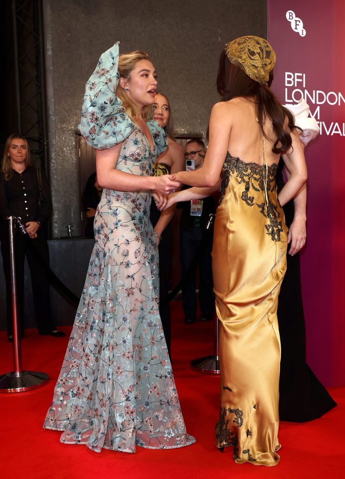 Florence Pugh Braless Boobs Sheer Floral Gown London Red Carpet