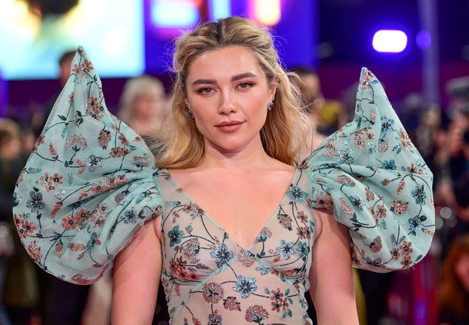 Florence Pugh Braless Boobs Sheer Floral Gown London Red Carpet