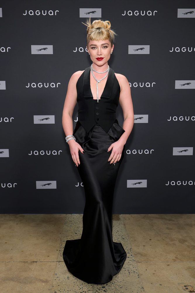 Florence Pugh Plunging Cleavage Black Dress Jaguar Launch