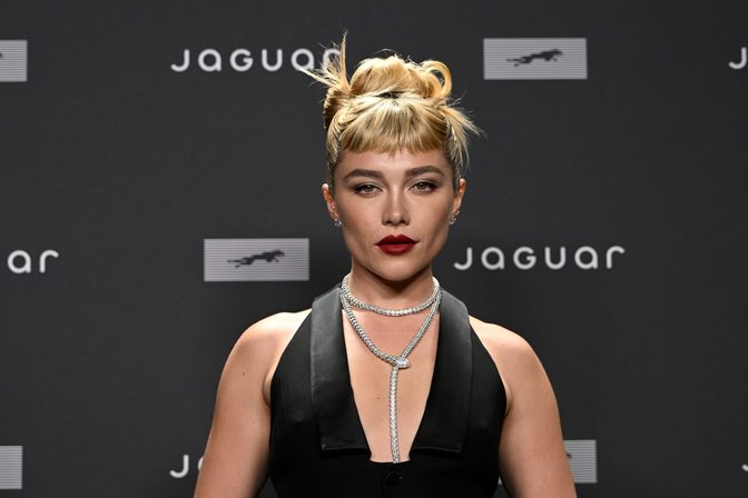 Florence Pugh Plunging Cleavage Black Dress Jaguar Launch