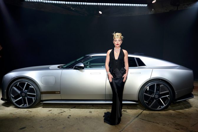 Florence Pugh Plunging Cleavage Black Dress Jaguar Launch