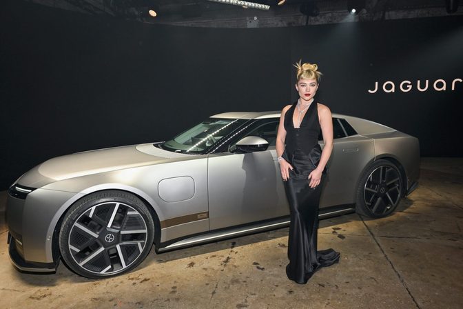 Florence Pugh Plunging Cleavage Black Dress Jaguar Launch