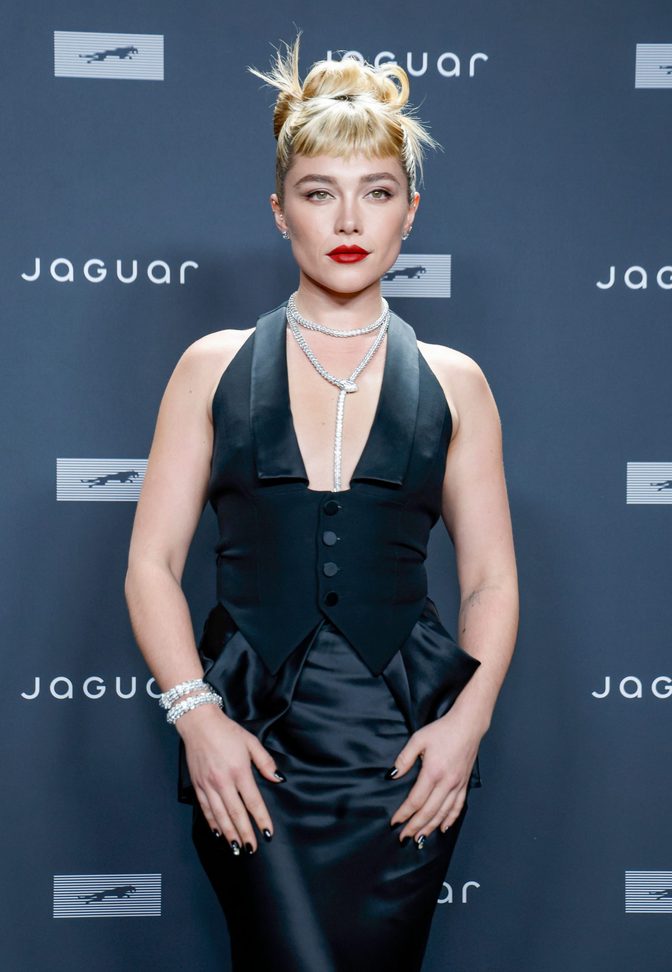 Florence Pugh Plunging Cleavage Black Dress Jaguar Launch