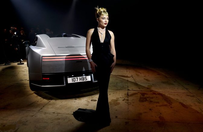 Florence Pugh Plunging Cleavage Black Dress Jaguar Launch