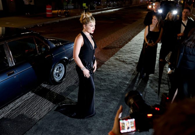 Florence Pugh Plunging Cleavage Black Dress Jaguar Launch