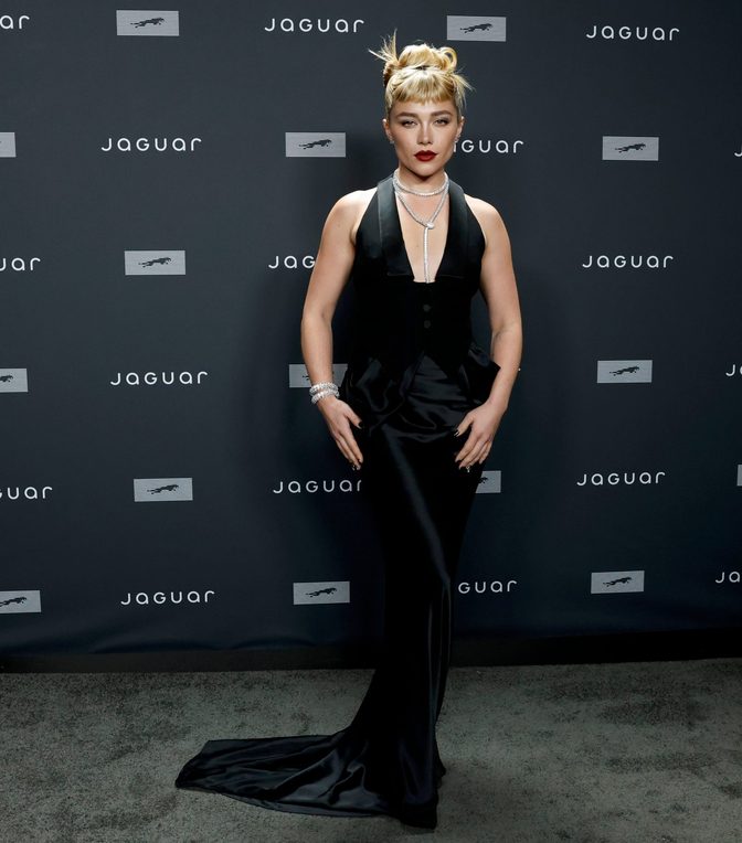 Florence Pugh Plunging Cleavage Black Dress Jaguar Launch