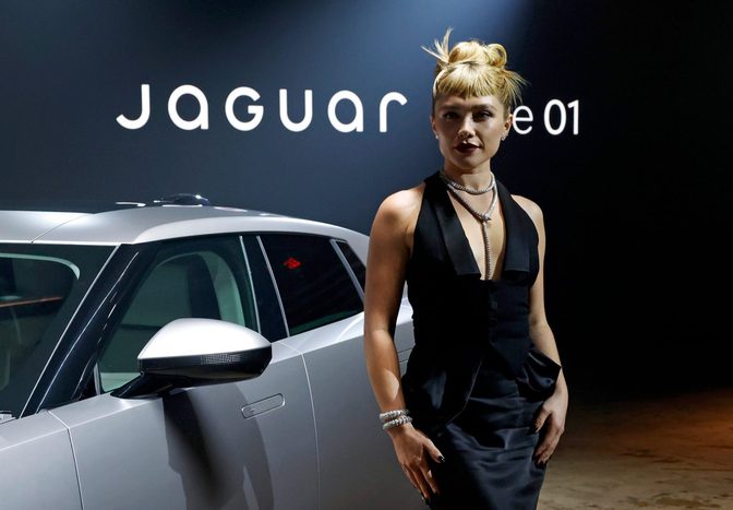 Florence Pugh Plunging Cleavage Black Dress Jaguar Launch