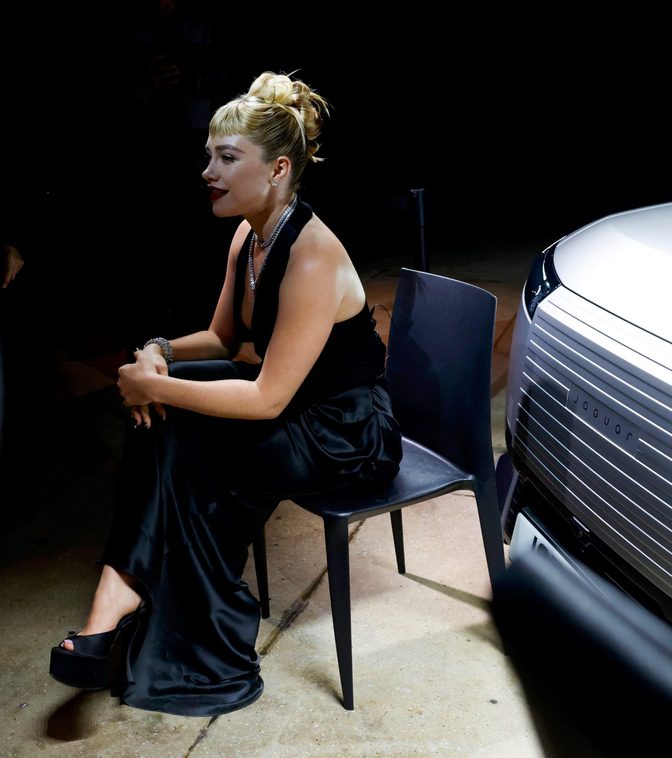 Florence Pugh Plunging Cleavage Black Dress Jaguar Launch