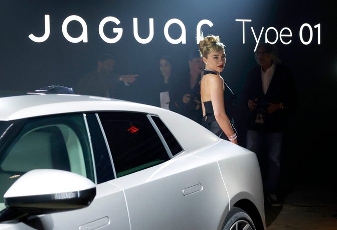 Florence Pugh Plunging Cleavage Black Dress Jaguar Launch