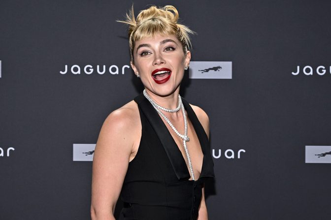 Florence Pugh Plunging Cleavage Black Dress Jaguar Launch