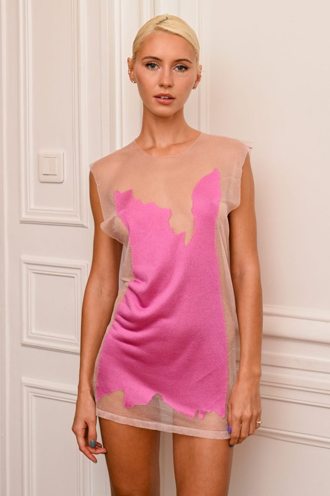 Iris Law Sheer Pink Mesh Mini Dress Legs Paris Cfda