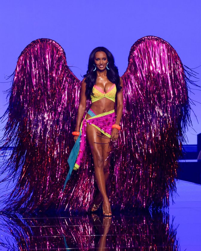 Jasmine Tookes Vs Runway Neon Lace Pink Fringe Wings