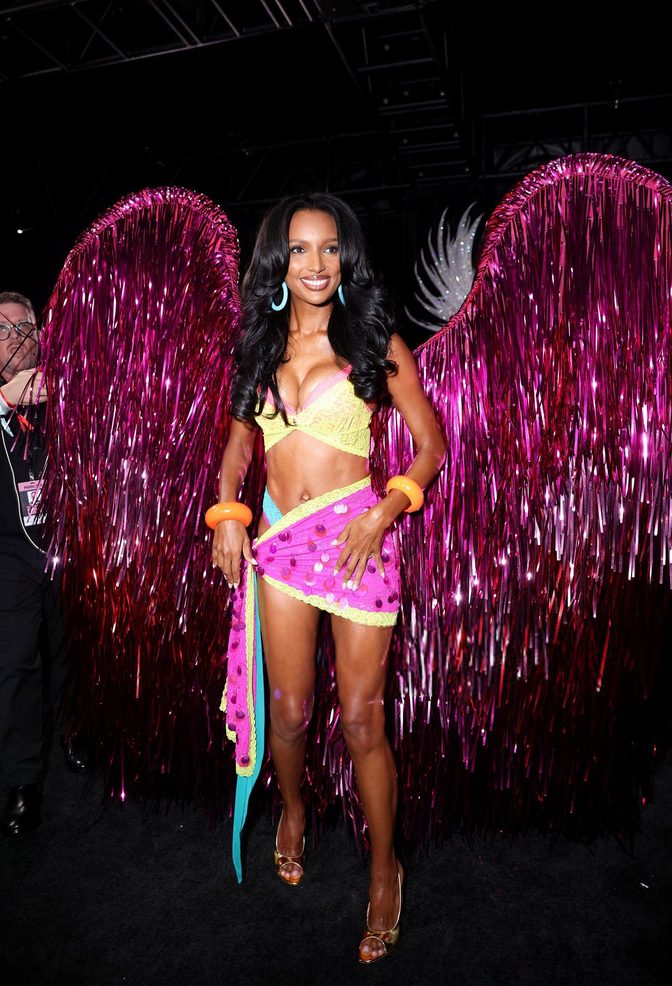 Jasmine Tookes Vs Runway Neon Lace Pink Fringe Wings