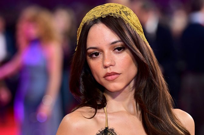 Jenna Ortega Gold Satin Open Back Gown London Premiere