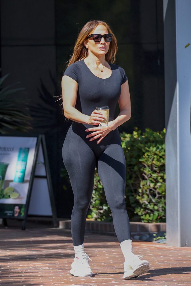 Jennifer Lopez Santa Monica Gym Black Bodysuit