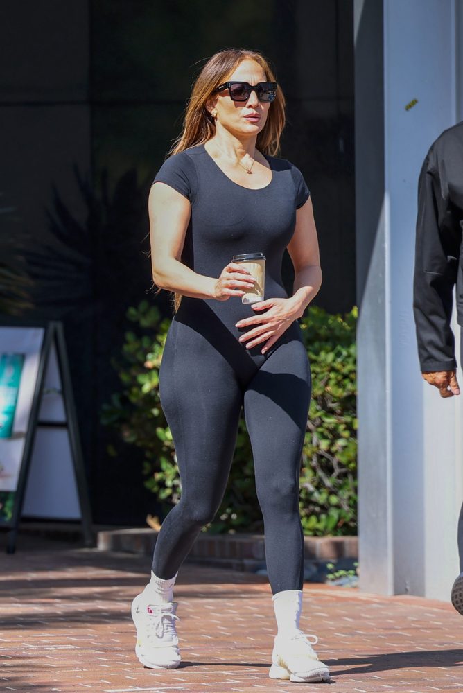 Jennifer Lopez Santa Monica Gym Black Bodysuit
