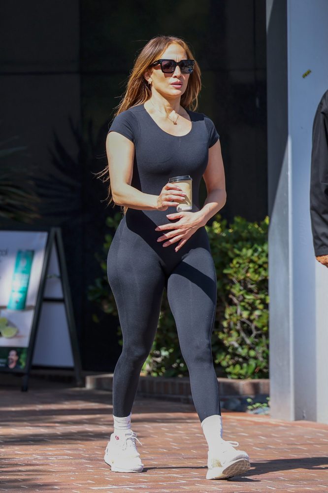 Jennifer Lopez Santa Monica Gym Black Bodysuit
