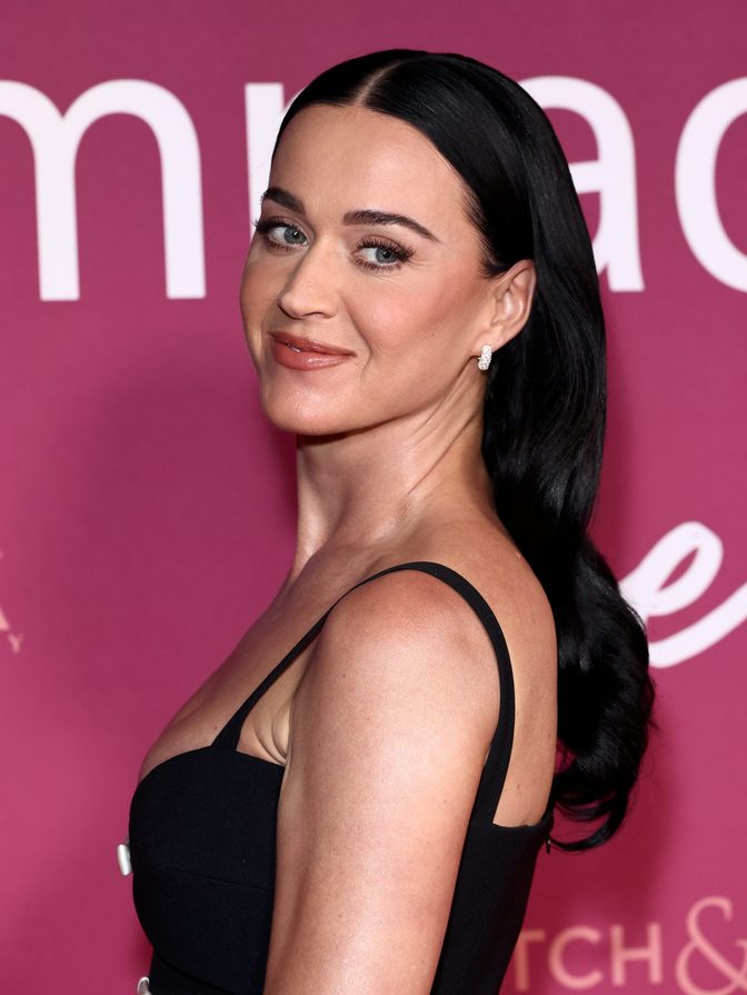 Katy Perry Black Bustier Cutout Gown Deep Cleavage Red Carpet