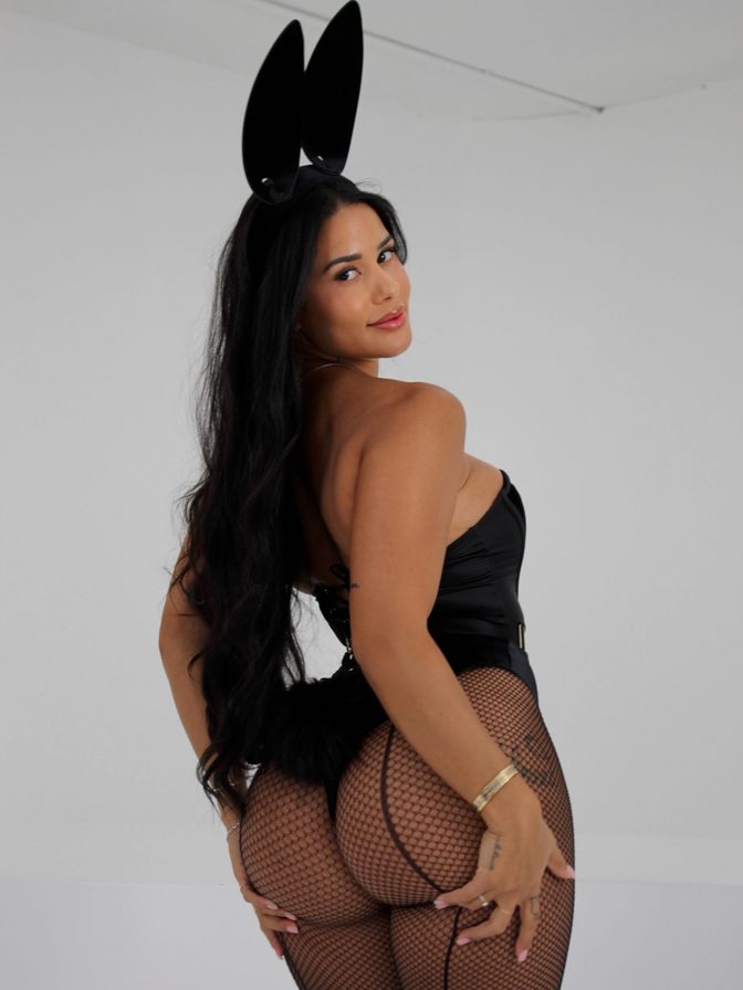 Katya Elise Henry Thick Ass Black Bunny Corset Fishnets Cleavage