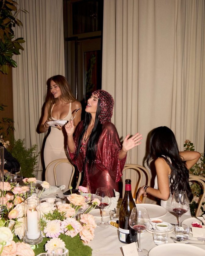 Kim Kardashian See Through Robe Boobs Birthday Party