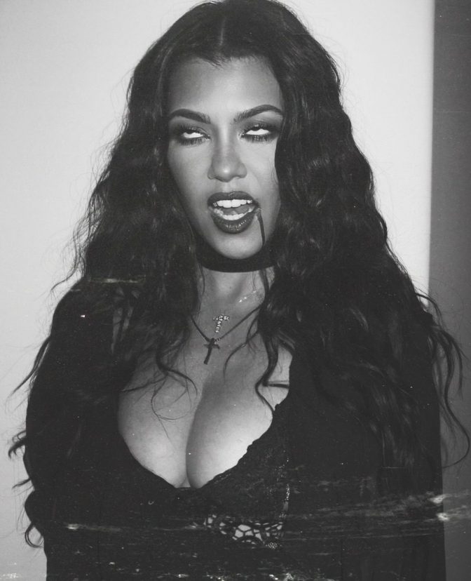 Kourtney Kardashian Big Boobs Sheer Lace Vampire