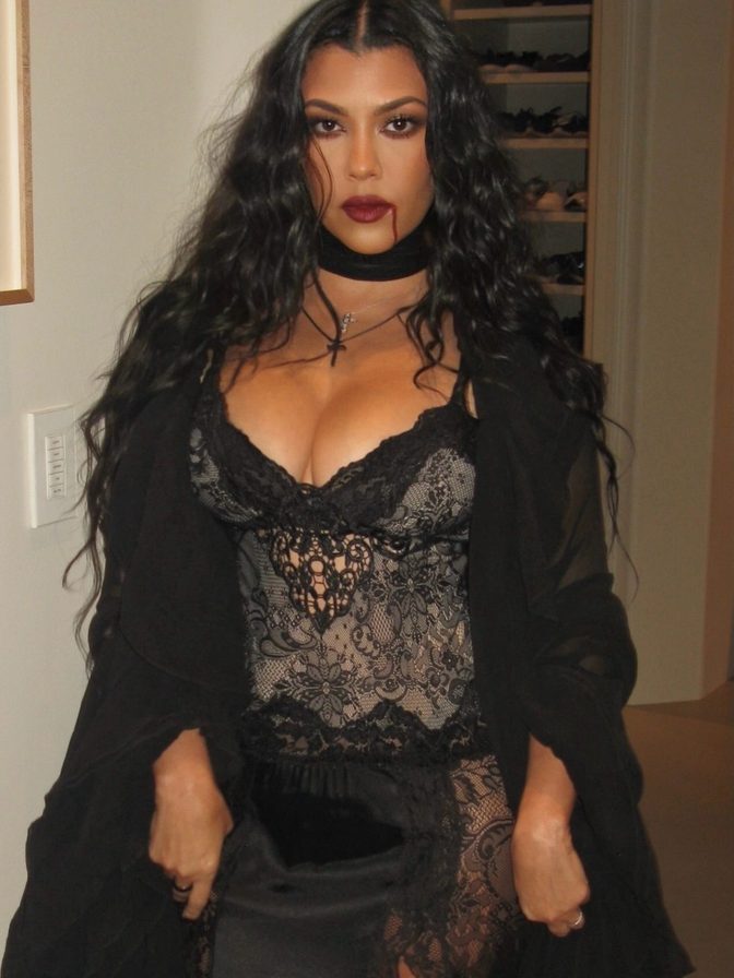 Kourtney Kardashian Big Boobs Sheer Lace Vampire