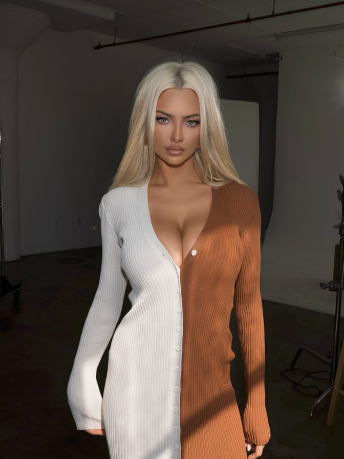 Lindsey Pelas Plunging Two Tone Dress Heavy Cleavage