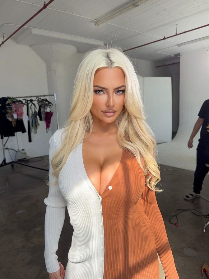 Lindsey Pelas Plunging Two Tone Dress Heavy Cleavage