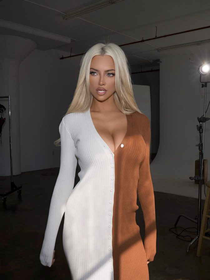 Lindsey Pelas Plunging Two Tone Dress Heavy Cleavage