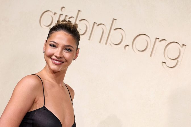 Madelyn Cline Sheer Black Dress Cleavage Airbnb Gala