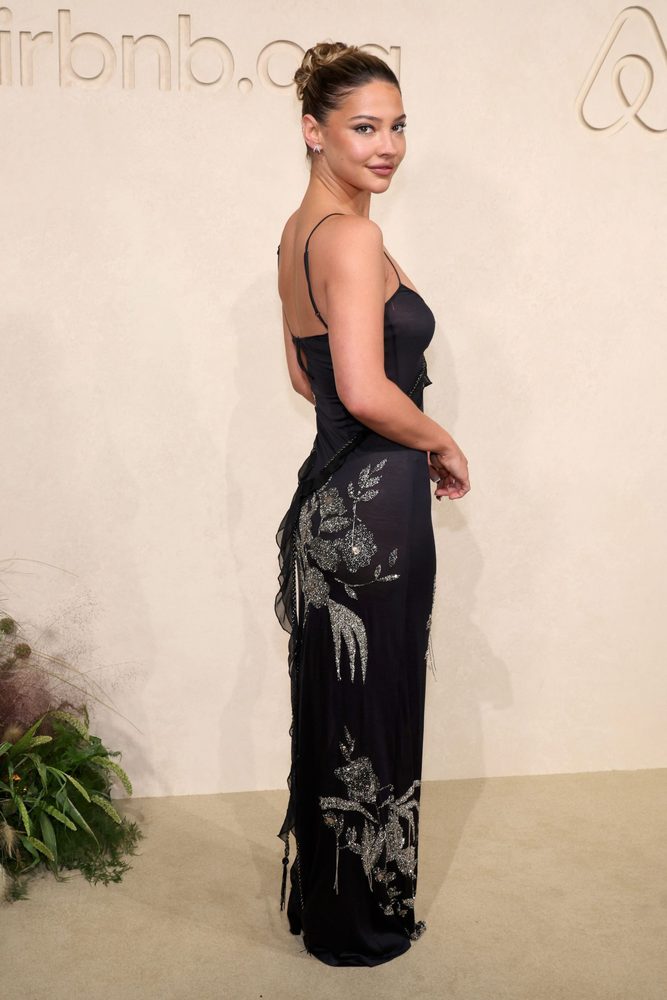Madelyn Cline Sheer Black Dress Cleavage Airbnb Gala