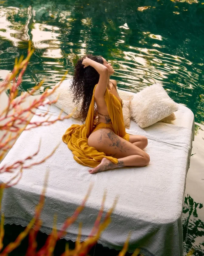 Malu Trevejo Bare Ass Mustard Yellow Gold Dress