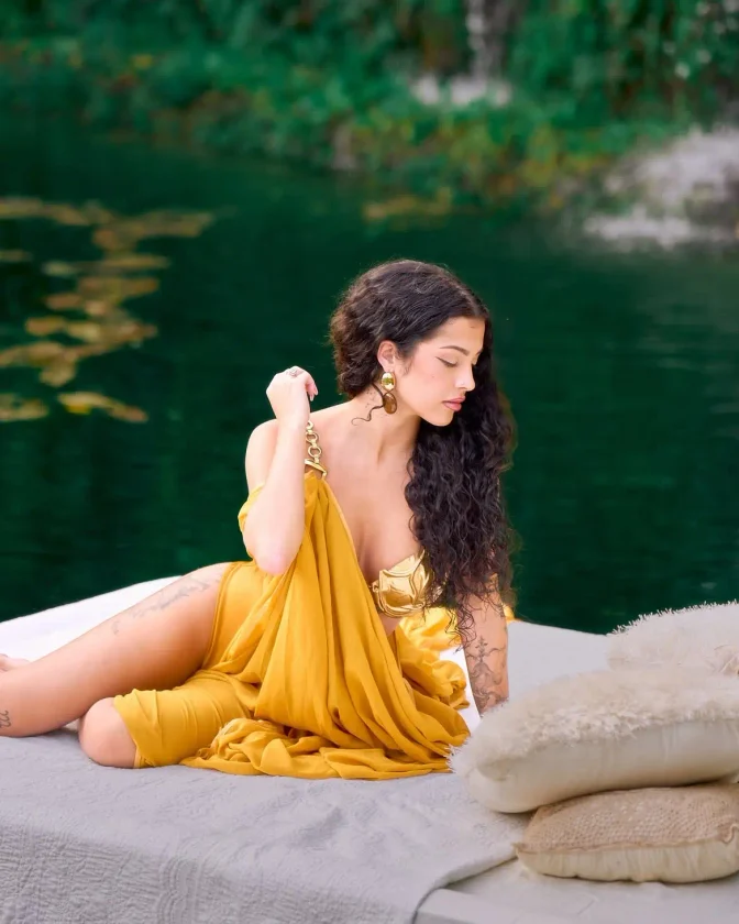 Malu Trevejo Bare Ass Mustard Yellow Gold Dress