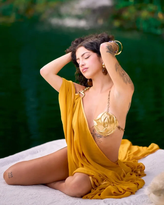 Malu Trevejo Bare Ass Mustard Yellow Gold Dress