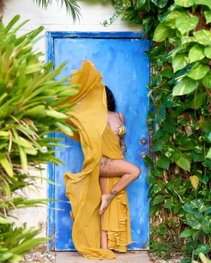 Malu Trevejo Bare Ass Mustard Yellow Gold Dress