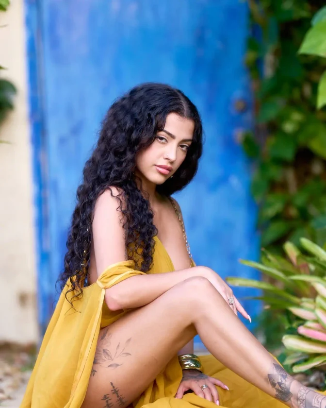 Malu Trevejo Bare Ass Mustard Yellow Gold Dress