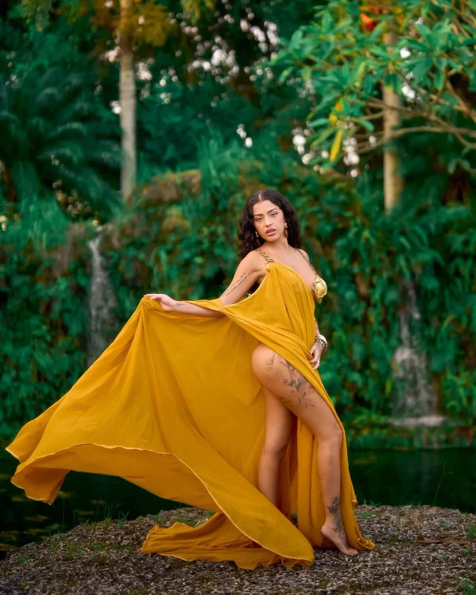 Malu Trevejo Bare Ass Mustard Yellow Gold Dress