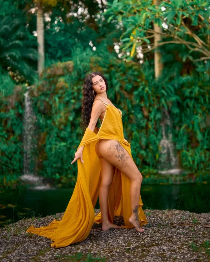 Malu Trevejo Bare Ass Mustard Yellow Gold Dress