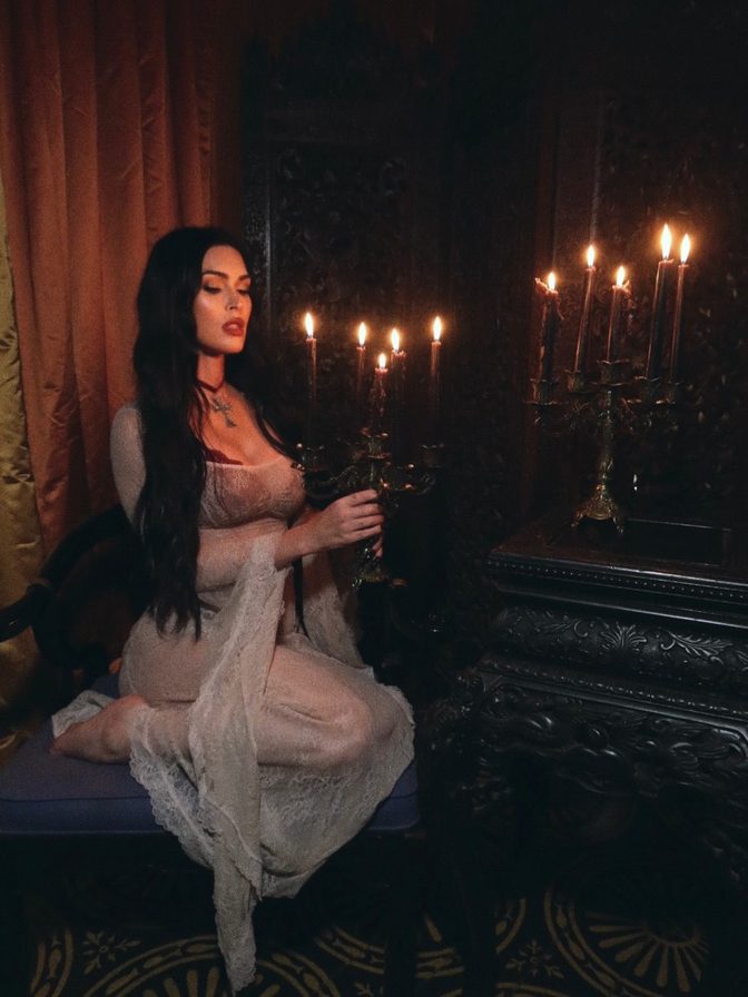 Megan Fox Sheer Lace Candlelit Cleavage Gothic