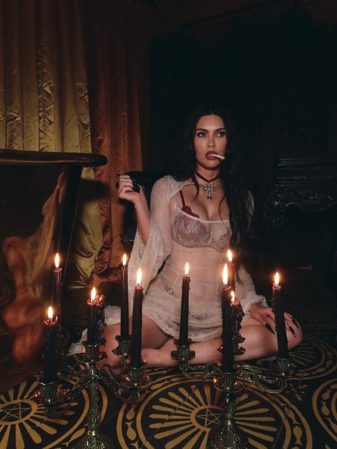 Megan Fox Sheer Lace Candlelit Cleavage Gothic 002