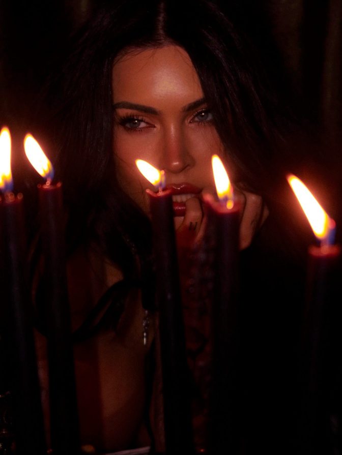 Megan Fox Sheer Lace Candlelit Cleavage Gothic