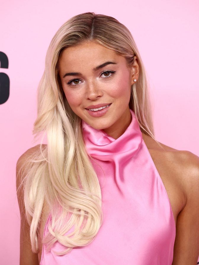 Olivia Dunne Pink Satin High Slit Dress Vs Fashion Show