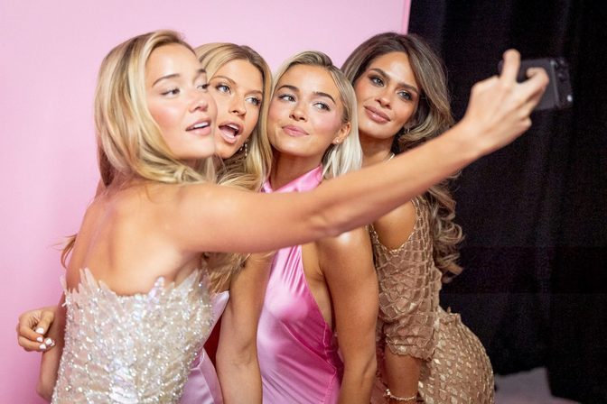 Olivia Dunne Pink Satin High Slit Dress Vs Fashion Show