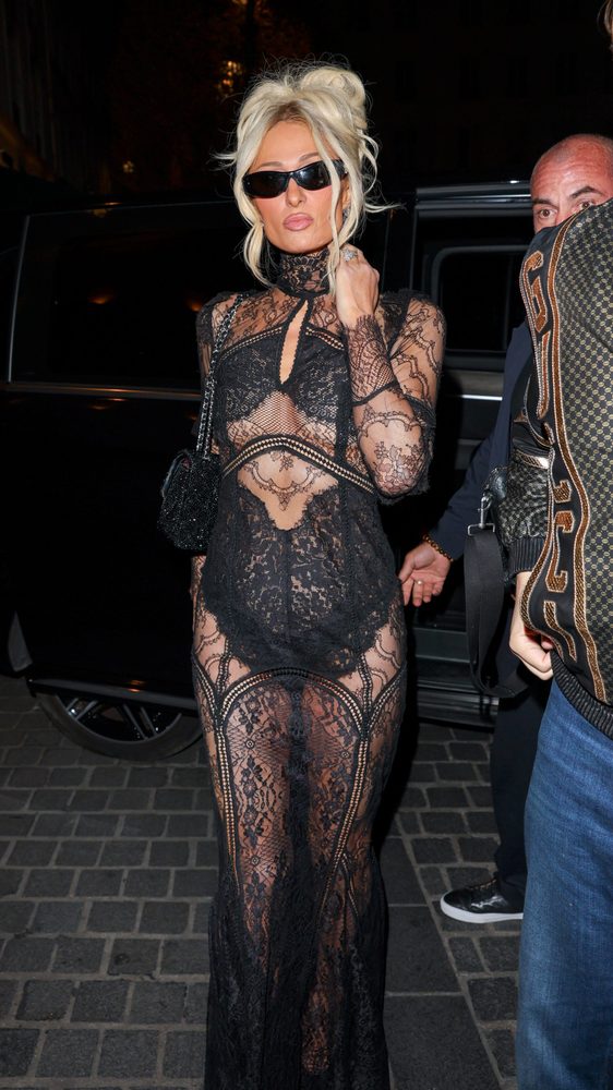 Paris Hilton Sheer Black Lace Naked Dress Paris