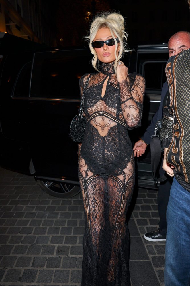 Paris Hilton Sheer Black Lace Naked Dress Paris