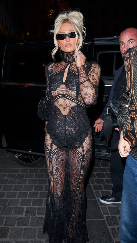 Paris Hilton Sheer Black Lace Naked Dress Paris