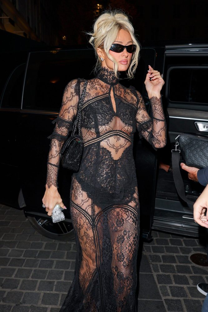 Paris Hilton Sheer Black Lace Naked Dress Paris 007