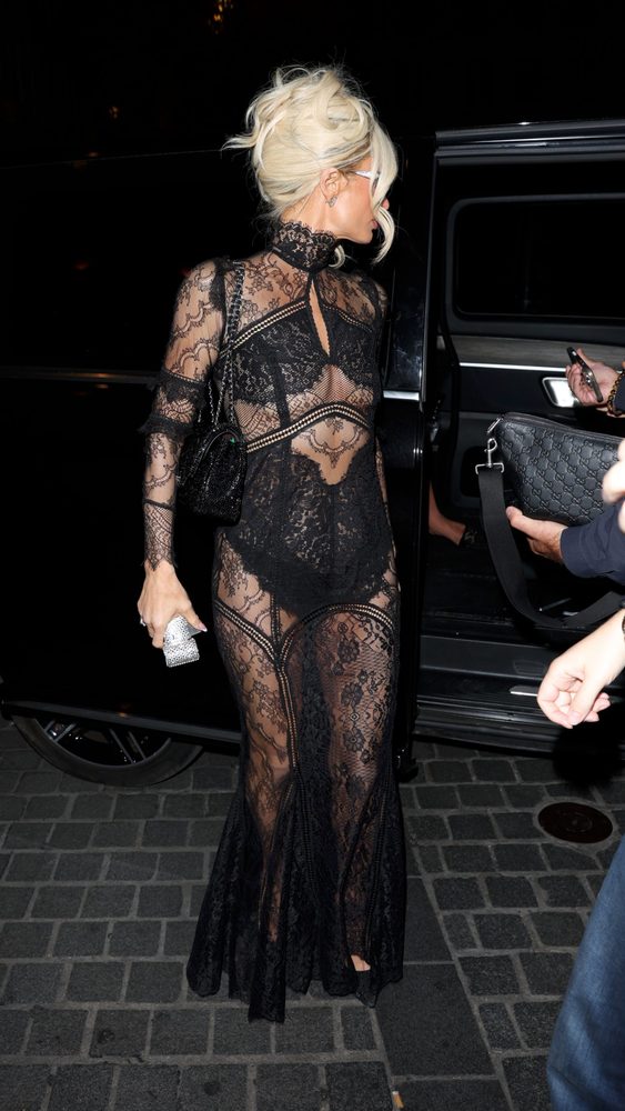 Paris Hilton Sheer Black Lace Naked Dress Paris