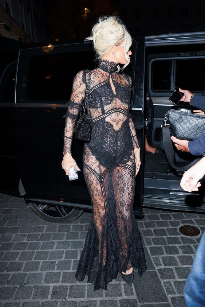 Paris Hilton Sheer Black Lace Naked Dress Paris