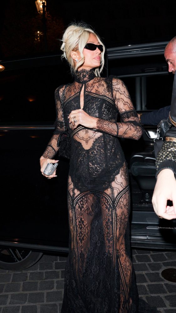Paris Hilton Sheer Black Lace Naked Dress Paris